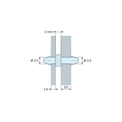 Support de carte à clipser des deux côtés, polyamide PA6.6 naturel UL94-V2, carte Ø2,5 mm 1,6 mm / châssis Ø2,5 mm 3,6 mm