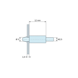 Support de carte à clipser, fileté M2,5, polyamide PA6.6 noir UL94-HB, trou de carte Ø3 mm, carte 1,6 mm