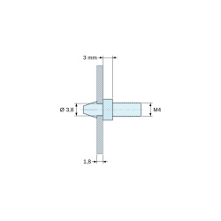 Support de carte à clipser, fileté M4, polyamide PA6.6 noir UL94-HB, trou de carte Ø3,8 mm, carte 1,8 mm