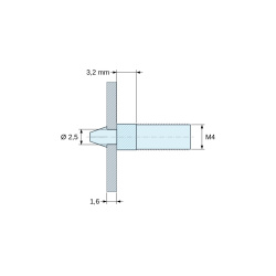 Support de carte à clipser, fileté M4, polyamide PA6.6 naturel UL94-V2, trou de carte Ø2,5 mm, carte 1,6 mm