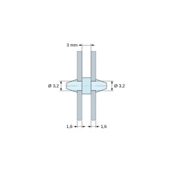 Plan coté 3 mm, Support de carte à clipser des deux côtés, polyamide PA6.6 naturel UL94-V2, trou de carte Ø3,2 mm, carte 1,6 mm