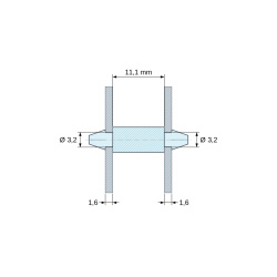 Plan coté 11,1 mm, Support de carte à clipser des deux côtés, polyamide PA6.6 naturel UL94-V2, trou de carte Ø3,2 mm, carte 1,6 mm