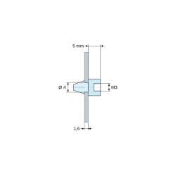 Plan coté 5 mm, Support de carte à clipser, taraudé M3, polyamide PA6.6 noir UL94-HB, trou de carte Ø4 mm, carte 1,6 mm