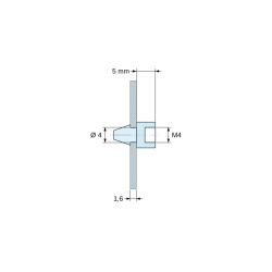 Plan coté 5 mm, Support de carte à clipser, taraudé M4, polyamide PA6.6 noir UL94-HB, trou de carte Ø4 mm, carte 1,6 mm