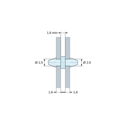 Plan coté 1,6 mm, Support de carte à clipser des deux côtés, polyamide PA6.6 naturel UL94-V2, trou de carte Ø2,5 mm, carte 1,6 mm