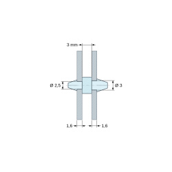 Plan coté 3 mm, Support de carte à clipser des deux côtés, polyamide PA6.6 noir UL94-HB, carte Ø2,5 mm 1,6 mm / châssis Ø3 mm 1,6 mm