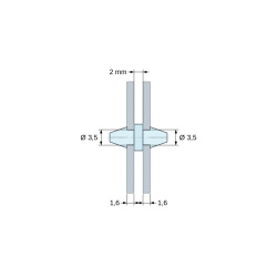 Plan coté 2 mm, Support de carte à clipser des deux côtés, polyamide PA6.6 naturel UL94-V2, trou de carte Ø3,5 mm, carte 1,6 mm