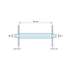 Plan coté 44 mm, Support de carte à clipser des deux côtés, polyamide PA6.6 noir UL94-HB, carte Ø4 mm 1,8 mm / châssis Ø4 mm 1,6 mm