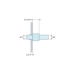 Plan coté 6,4 mm, Support de carte à clipser, fileté M4, polyamide PA6.6 naturel UL94-V0, trou de carte Ø4 mm, carte 1,6 mm