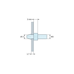 Plan coté 3 mm, Support de carte à clipser, fileté M3, polyamide PA6.6 noir UL94-HB, trou de carte Ø3 mm, carte 1,7 mm