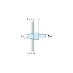 Plan coté 5 mm, Support de carte à clipser, fileté M3, polyamide PA6.6 noir UL94-HB, trou de carte Ø4 mm, carte 1,8 mm