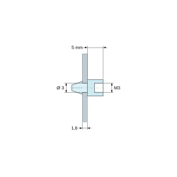 Plan coté 5 mm, Support de carte à clipser, taraudé M3, polyamide PA6.6 noir UL94-HB, trou de carte Ø3 mm, carte 1,6 mm