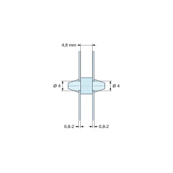 Plan coté 4,8 mm, Support de carte à clipser des deux côtés, polyamide PA6.6 naturel UL94-V2, trou de carte Ø4 mm, carte 0,8 à 2 mm