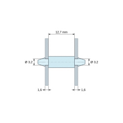 Plan coté 12,7 mm, Support de carte à clipser des deux côtés, polyamide PA6.6 naturel UL94-V0, trou de carte Ø3,2 mm, carte 1,6 mm