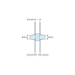 Plan coté 6,3 mm, Support de carte à clipser des deux côtés, polycarbonate PC noir UL94-V2, carte Ø6,4 mm 1,4-2,4 mm / châssis Ø6,4 mm 1,2-2,4 mm