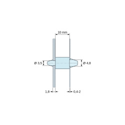 Plan coté 10 mm, Support de carte à clipser des deux côtés, polyamide PA6.6 naturel UL94-V2, carte Ø3,5 mm 1,8 mm / châssis Ø4,8 mm 0,4 à 2 mm