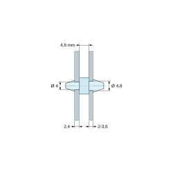 Plan coté 4,8 mm, Support de carte à clipser des deux côtés, polyamide PA6.6 naturel UL94-V2, carte Ø4 mm 2,4 mm / châssis Ø4,8 mm 2 à 3,6 mm