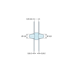 Plan coté 4,8 mm, Support de carte à clipser des deux côtés, polyamide PA6.6 naturel UL94-V2, trou de carte Ø4,8 mm, carte 0,8 à 2 mm