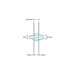Plan coté 4,8 mm, Support de carte à clipser des deux côtés, polyamide PA6.6 naturel UL94-V2, carte Ø4 mm 0,8 à 2 mm / châssis Ø4,8 mm 0,8 à 2 mm