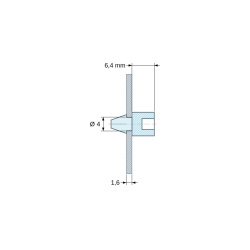 Plan coté 6,4 mm, Support de carte à clipser, pour vis autotaraudeuse Ø3,5, polyamide PA6.6 naturel UL94-V0, trou de carte Ø4 mm, carte 1,6 mm