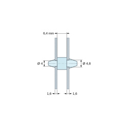 Plan coté 6,4 mm, Support de carte à clipser des deux côtés, polyamide PA6.6 naturel UL94-V2, carte Ø4 mm 1,6 mm / châssis Ø4,8 mm 1,6 mm