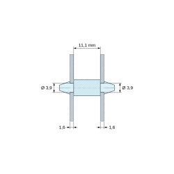 Plan coté 11,1 mm, Support de carte à clipser des deux côtés, polyamide PA6.6 naturel UL94-V2, trou de carte Ø3,9 mm, carte 1,6 mm