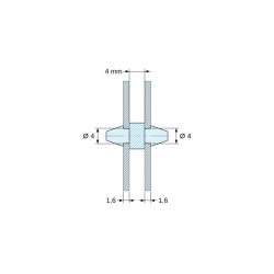 Plan coté 4 mm, Support de carte à clipser des deux côtés, polyamide PA6.6 naturel UL94-V2, trou de carte Ø4 mm, carte 1,6 mm