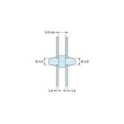 Plan coté 4,8 mm, Support de carte à clipser des deux côtés, polyamide PA6.6 naturel UL94-V2, trou de carte Ø4,8 mm, carte 1,6 mm