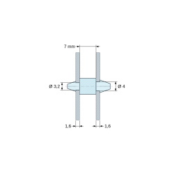 Plan coté 7 mm, Support de carte à clipser des deux côtés, polyamide PA6.6 noir UL94-HB, carte Ø3,2 mm 1,6 mm / châssis Ø4 mm 1,6 mm