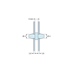 Plan coté 3 mm, Support de carte à clipser des deux côtés, polyamide PA6.6 noir UL94-HB, trou de carte Ø4 mm, carte 1,6 mm