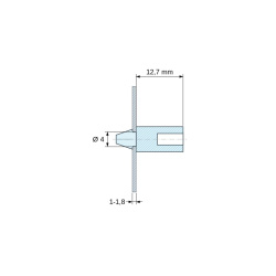 Plan coté 12,7 mm, Support de carte à clipser, pour vis autotaraudeuse Ø3,5, polyamide PA6.6 naturel UL94-V2, trou de carte Ø4 mm, carte 1 à 1,8 mm