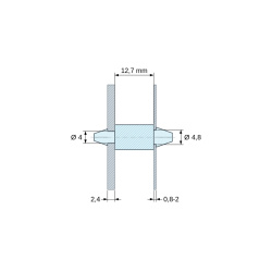 Plan coté 12,7 mm, Support de carte à clipser des deux côtés, polyamide PA6.6 naturel UL94-V2, carte Ø4 mm 2,4 mm / châssis Ø4,8 mm 0,8 à 2 mm