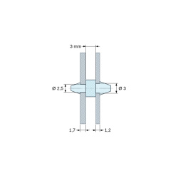 Plan coté 3 mm, Support de carte à clipser des deux côtés, polyamide PA6.6 naturel UL94-V2, carte Ø2,5 mm 1,7 mm / châssis Ø3 mm 1,2 mm