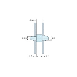 Plan coté 4 mm, Support de carte à clipser des deux côtés, polyamide PA6.6 noir UL94-HB, carte Ø2,5 mm 1,7 mm / châssis Ø3 mm 1,2 mm
