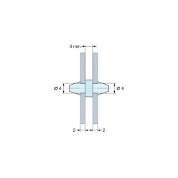 Plan coté 3 mm, Support de carte à clipser des deux côtés, polyamide PA6.6 noir UL94-HB, trou de carte Ø4 mm, carte 2 mm