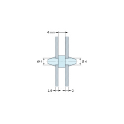 Plan coté 4 mm, Support de carte à clipser des deux côtés, polyamide PA6.6 noir UL94-HB, carte Ø4 mm 1,6 mm / châssis Ø4 mm 2 mm
