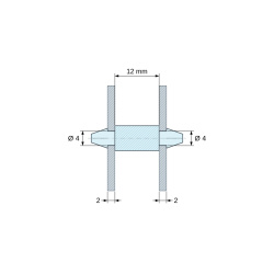 Plan coté 12 mm, Support de carte à clipser des deux côtés, polyamide PA6.6 naturel UL94-HB, trou de carte Ø4 mm, carte 2 mm