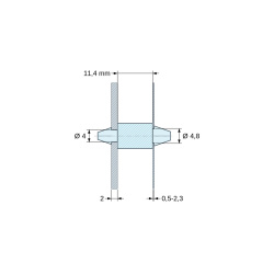 Plan coté 11,4 mm, Support de carte à clipser des deux côtés, polyamide PA6.6 naturel UL94-V2, carte Ø4 mm 2 mm / châssis Ø4,8 mm 0,5 à 2,3 mm