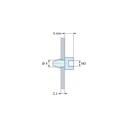 Plan coté 5 mm, Support de carte à clipser, taraudé M3, polyamide PA6.6 noir UL94-HB, trou de carte Ø4 mm, carte 2,1 mm