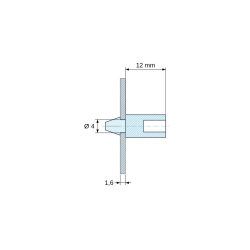 Plan coté 12 mm, Support de carte à clipser, pour vis M4, polyamide PA6.6 naturel UL94-V2, trou de carte Ø4 mm, carte 1,6 mm
