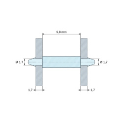 Plan coté 9,8 mm, Support de carte à clipser des deux côtés, polyamide PA6.6 naturel UL94-V2, trou de carte Ø1,7 mm, carte 1,7 mm