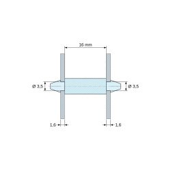 Plan coté 16 mm, Support de carte à clipser des deux côtés, polyamide PA6.6 naturel UL94-V0, trou de carte Ø3,5 mm, carte 1,6 mm