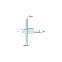 Plan coté 8 mm, Support de carte à clipser, fileté M3, polyamide PA6.6 noir UL94-HB, trou de carte Ø4 mm, carte 2 mm