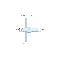 Plan coté 5 mm, Support de carte à clipser, fileté M4, polyamide PA6.6 noir UL94-HB, trou de carte Ø4 mm, carte 2 mm
