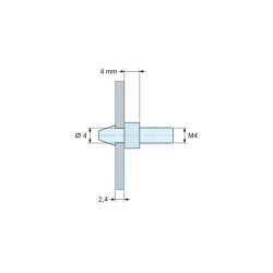 Plan coté 4 mm, Support de carte à clipser, fileté M4, polyamide PA6.6 noir UL94-HB, trou de carte Ø4 mm, carte 2,4 mm
