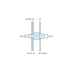 Plan coté 4,8 mm, Support de carte à clipser des deux côtés, polyamide PA6.6 naturel UL94-V2, carte Ø2,5 mm 1,6 mm / châssis Ø3,2 mm 0,8 à 2 mm
