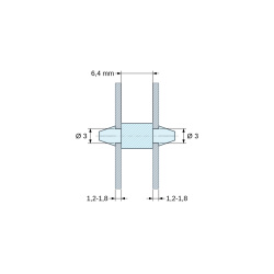 Plan coté 6,4 mm, Support de carte à clipser des deux côtés, polyamide PA6.6 noir UL94-V2, trou de carte Ø3 mm, carte 1,2 à 1,8 mm