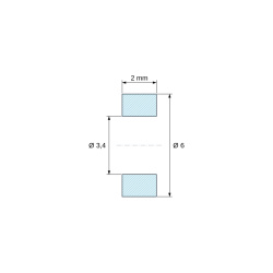 Plan coté 2 mm, Entretoise lisse auto-retenue plastique polyamide PA6.6 noir UL94-V2 Ø3,4x6mm pour vis M3