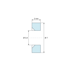 Plan coté 2 mm, Entretoise lisse fraisée d'un côté plastique polyamide PA6 renforcé fibre de verre noir UL94-HB Ø3,4x7mm pour vis M3