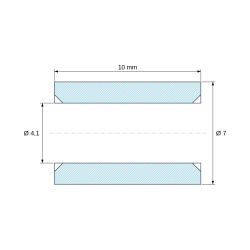 Plan coté 10 mm, Entretoise lisse fraisée des deux côtés plastique polyamide PA6 renforcé fibre de verre noir UL94-HB Ø4,1x7mm pour vis M4